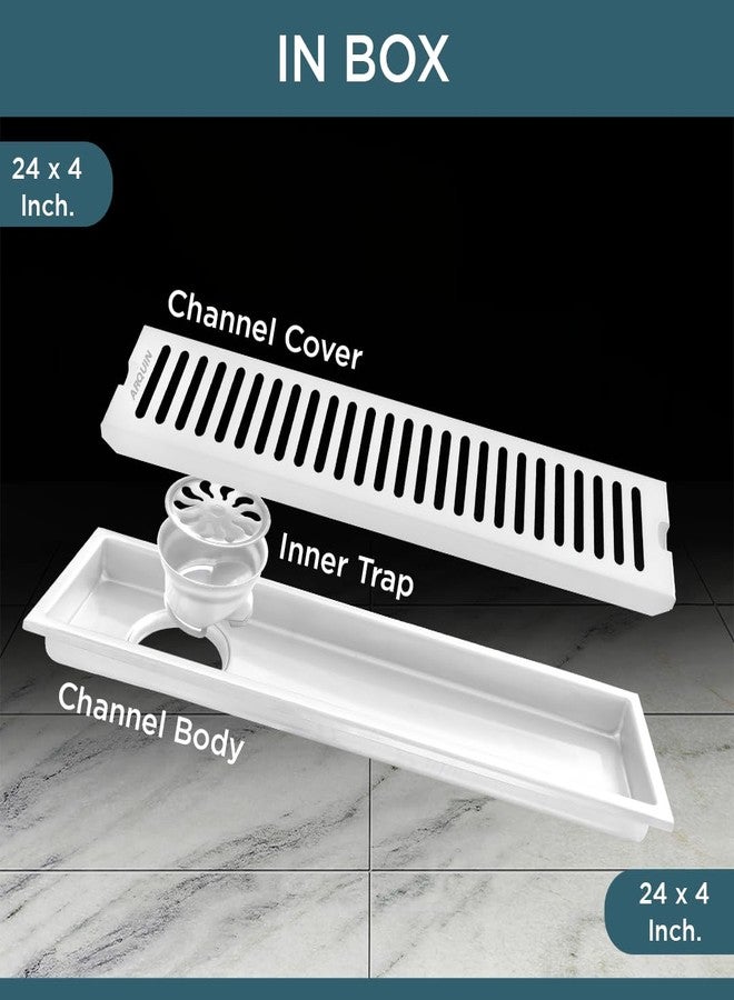 ARQUIN ARQUIN Bathroom Floor Drainer 24x4 Inch Shower Drain Channel 304 Grade Stainless Steel Bathroom Floor Drainer | Shower Water Drain Channel for Bathroom with Cockroach Trap (1mm Thickness) - Image 4